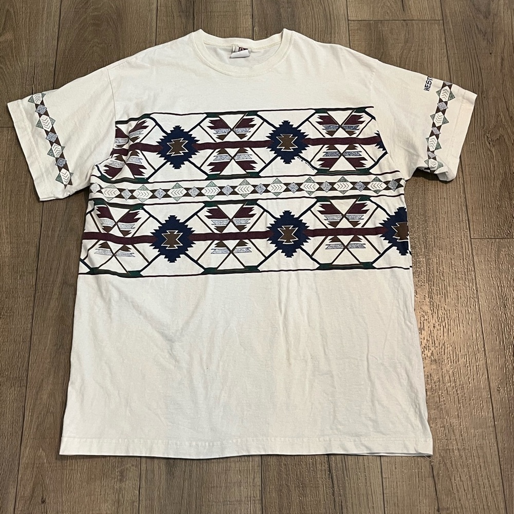 Vintage 90s Art Unlimited Sportswear Aztec Navajo T-Shirt Size XXL Western